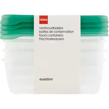 Afbeelding van HEMA Vershoudbakjes 600ml 4 Stuks