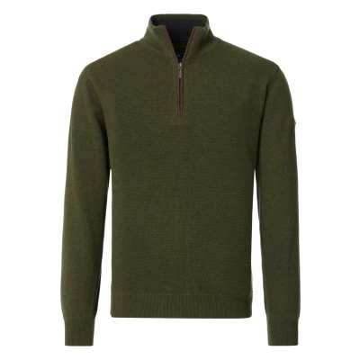 Afbeelding van Redmond Modern Fit Half Zip Sweater groen, Effen