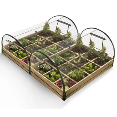 Afbeelding van IDMarket Set met 2 vierkante moestuinen, 1,15 x 0,80 m, 12 vakken + overtrekken