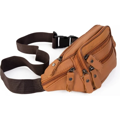 Afbeelding van KIMU Heuptasje Echt Leer Vakjes Fanny Pack Bruin Camel Karamel Cognac Lichtbruin Leren Heuptas Tas Tasje Fannypack Dames Festival