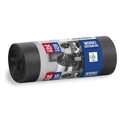 Afbeelding van ANNA ZARADNA ST AZ 010530 Vuilniszakken, scheurvast, super sterk, 35 liter, 15 stuks, voor huisafval, kantoor, van dikke LDPE regranulaatfolie, kleur: zwart