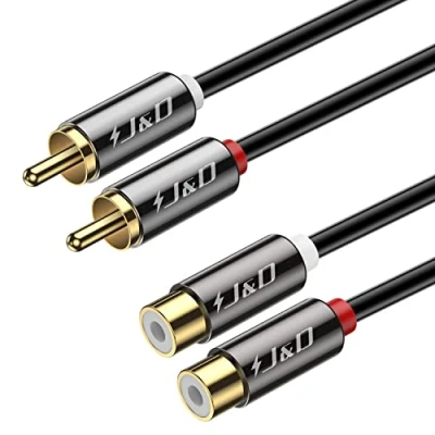Afbeelding van J&amp;D 2 RCA Verlengkabel, kabel, Vergulde Koperen Schaal Heavy duty Mannelijk naar Vrouwelijk Stereo Audio 0,9 Meter