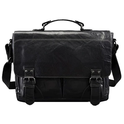 Afbeelding van Pride &amp; Soul Leren Laptoptas Baggie Bag XL Zwart