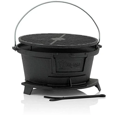 Afbeelding van BBQ Toro gietijzeren grillpan met grillrooster, 32 x 33 18 cm (b d h), Hibachi Style grill houtskool campinggrill, vuurpan, grill, Dutch Oven Station