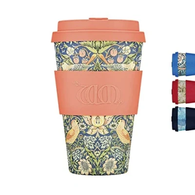 Afbeelding van 14 oz 400ml William Morris Herbruikbare Eco vriendelijke 100% Plantaardige Koffie Cup Melamine Gratis &amp; Biologisch Afbreekbare Vaatwasser/Magnetron Safe Travel Mok, Aardbei Dief