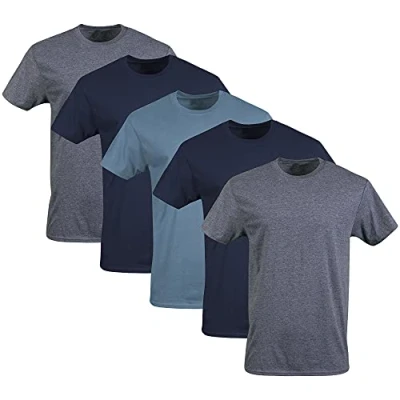 Afbeelding van GILDAN Heren Crew T shirts, multipack ondergoed (Pack van 5), Navy/Heather Navy/Indigo Blauw (5 pack), XXL