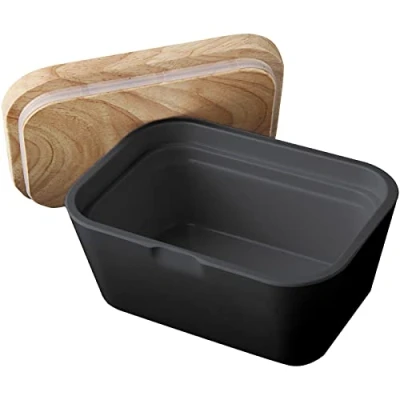 Afbeelding van BRUNNER 0830099N.C1M botervloot van melamine met deksel bamboe, boterbox, kleur zwart, antislip en onbreekbaar