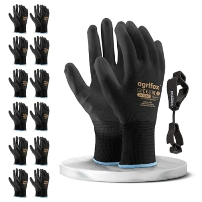 Afbeelding van FUZZIO 12 paar Ogrifox PU handschoenen clip (M 8, zwart)