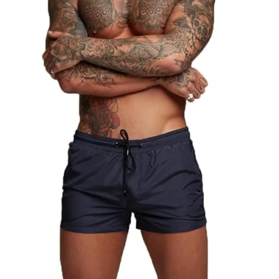 Afbeelding van TMEOG Zwembroek voor heren, zwemshorts, sportshorts, zee boxershorts met zak en trekkoord, Donkerblauw, S