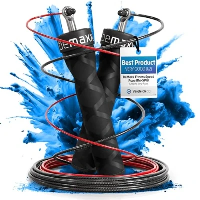 Afbeelding van Springtouw Speed Rope met Trainingsgids + Reservekabel 2 verstelbare staalkabels, kogellagers, Antislip Handvatten Speedrope: Double Unders, Profs Sport Boksen Training Workout RPM Fitness Cardio