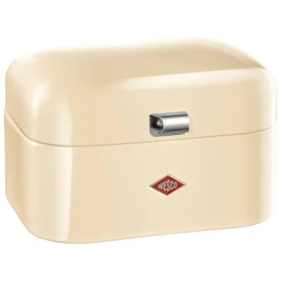 Afbeelding van WESCO Single Grandy broodtrommel in de kleur amandel, gepoedercoat plaatstaal, ventilatiegaten en stabiele handgreep