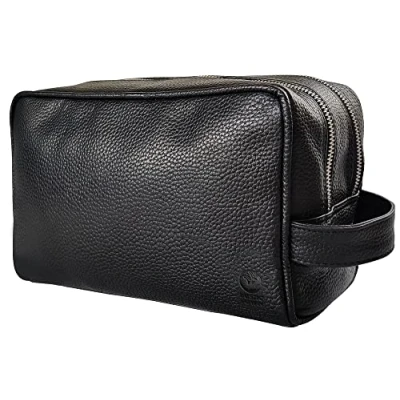 Afbeelding van Echt Leer Travel toilettas Wash Bag, scheerset en make upset reisgeschenk voor mannen vrouwen door Rustic Town