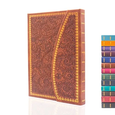 Afbeelding van VICTORIA&#039;S JOURNALS Magneet dagboek, snijwerk vintage notitieboek kunstleer harde kaft persoonlijk dagboek gelinieerde pagina&#039;s lint bladwijzer, 20 x 12 cm (bruin)