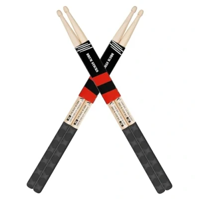 Afbeelding van drumsticks voor drums, natuurlijk massief hout, gewichtsgebalanceerd, antislip grip, live performance en drumstel oefenaccessoires, professionele beginners (American Hickory, 5B, 2