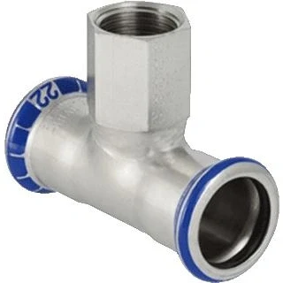 Afbeelding van Geberit mapress overgang t stuk 90 graden rvs 316 met ciir afdichtring 35mm x rp1 2 persmof binnendraad 31312