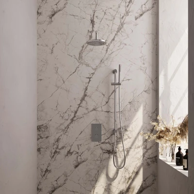 Afbeelding van BRAUER Chrome Edition thermostatische inbouw regendouche 3 weg omstelling SET 39 met 20 cm douchekop en gebogen muurarm staaf handdouche