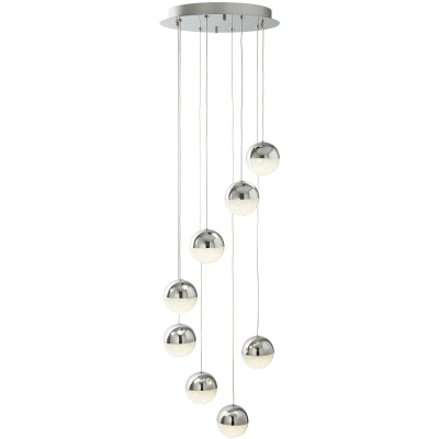 Afbeelding van Searchlight Lighting Marbles Geïntegreerde LED 8 Licht Spiraal Cluster Hanger Chroom, Gemalen Ijsglas