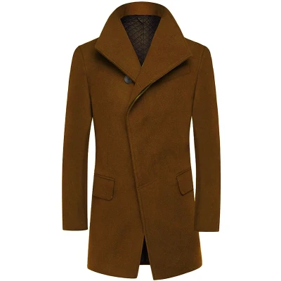 Afbeelding van Allthemen Heren Lange Mantel Wollen Winterjas Slim Fit Jas 3XL