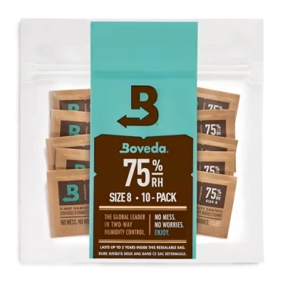 Afbeelding van Boveda voor sigaren/tabak 75% RV 2 way vochtregeling Maat 8 beschermt tot 5 sigaren Gepatenteerde technologie humidors Hersluitbare zak met 10 stuks