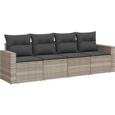 Afbeelding van vidaXL 4 delige Loungeset met kussens poly rattan lichtgrijs