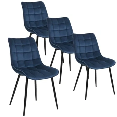 Afbeelding van WOLTU 4X eetkamerstoel keukenstoel dikke fluwelen gewatteerde zitting metalen poten, blauw BH142bl 4
