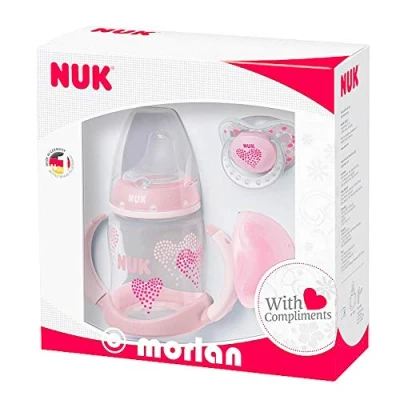 Afbeelding van NUK Gift Set, First Choice Learner Feeding Bottle, Soother and Box Limited Edition 6 18 maanden Roze