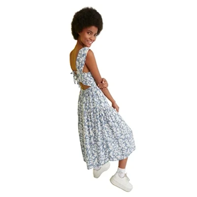 Afbeelding van Trendyol Blauwe Midi Geweven Jurk Met Skater /Riemopening Aan De Achterkant En Bloemenprint Twoss21El0709