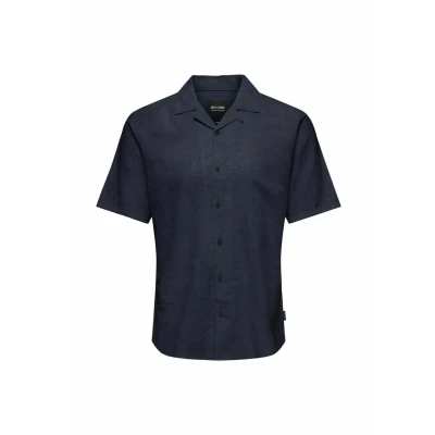 Afbeelding van Only &amp; Sons Onscaiden LIFE Solid Resort Overhemd, Heren, Maat: Large, Night sky