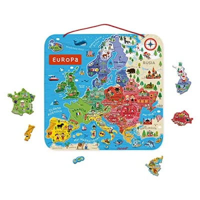 Afbeelding van Janod Puzzel Europese kaart magnetisch van hout 40 magnetische delen 45 x cm Spaanse versie educatief spel vanaf 7 jaar, J05474