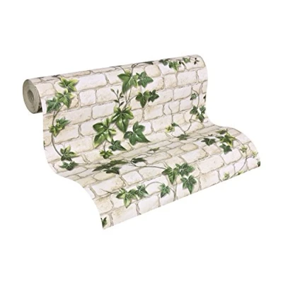 Afbeelding van A.S. Création Decora 980434 9804 34 Papierbehang Natuur ecologisch behang in natuursteenoptiek 10,05 m x 0,53 groen wit Made Germany