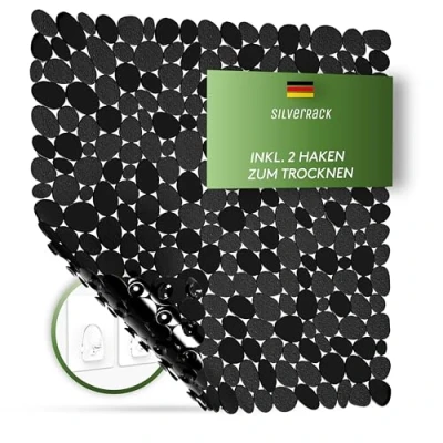 Afbeelding van SilverRack DermaSensitivo Douchemat, antislip, 100% BPA vrij (zwart kiezellook) 53 x cm, voor kinderen en baby&#039;s, antislip douchemat een veilige grip in de douche