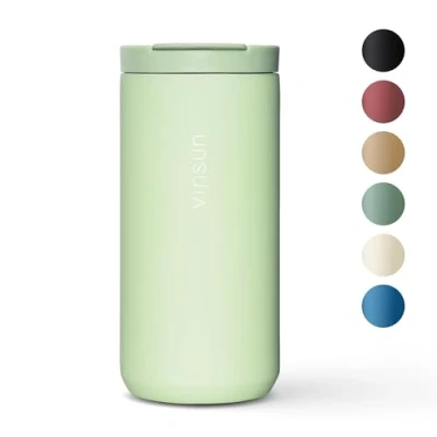Afbeelding van VINSUN Thermosbeker Roestvrij Staal 380ml Lekvrij, Dubbelwandig geïsoleerd Warme &amp; Koude Dranken Groene Koffiebeker met Deksel voor Reizen, Auto, Universiteit