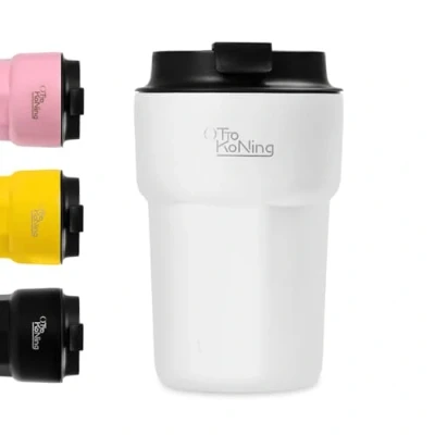 Afbeelding van Otto Koning Reisbeker 350ML, geïsoleerde koffiekop met lekvrij deksel, herbruikbare koffiekopjes voor op reis, roestvrijstalen koffiemok hete en koude koffie, water thee (Wit)
