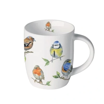 Afbeelding van Ambiente Thee Cup Koffie Mok met Handvat 0.2 L Vogelsoorten Vogels Fijn Bone China Porselein