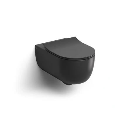 Afbeelding van Clou Hammock randloze wandtoilet 37x56cm dunne zitting Keramiek Zwart mat