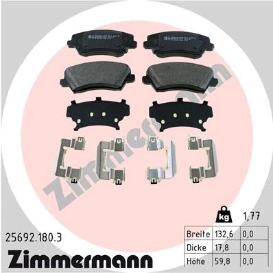 Afbeelding van ZIMMERMANN 25692.180.3 Remblokkenset met akoestische slijtagewaarschuwing Foto komt overeen de leveringsomvang, geleideplaat