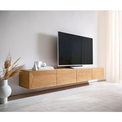 Afbeelding van Tv meubel Kayu acacia natuur 220 cm 4 deuren zwevend lowboard