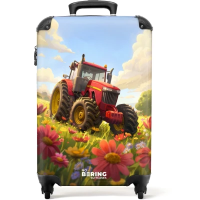 Afbeelding van NoBoringSuitcases.com® Kinderkoffer Kindertrolley Tractor Bloemenveld Handbagage koffer lichtgewicht Reiskoffer trolley Rolkoffer met wieltjes Past binnen 55x40x20 en 55x35x28