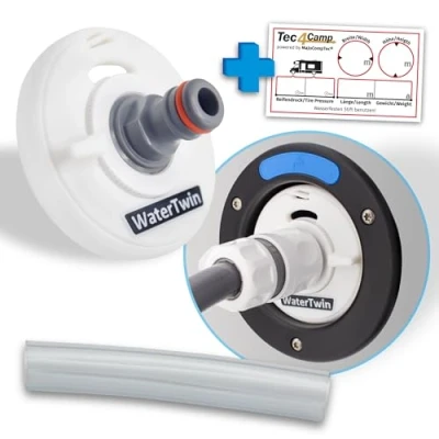 Afbeelding van MaJoCompTec® WATERTWIN Tankdeksel met wateraansluiting, watertankdeksel vulaansluiting voor watervulopening camper en caravanaccessoires (ECO versie, adapter 3 pins D: 78)