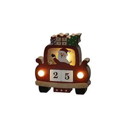 Afbeelding van Konstsmide LED houten silhouet &quot;Santa in de auto&quot; met datumdobbelstenen, rood, 6H timer, 3 warmwitte diodes, werkt op batterijen, binnen, 2 x AAA 1,5V (excl.) 3272 550