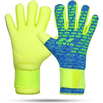 Afbeelding van Nivia Latex Ashtang Football/Soccer Goalkeeper gloves with Wrist Support for Men and Women (SkyBlue/F.Green, Size: Medium) Material: Rubber Comfortable fit ‎Extra grip Football Cushioned Plam