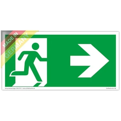 Afbeelding van Schild nooduitgang extra lang oplichtend PVC zelfklevend 297x148mm volgens ASR A1.3 DIN 7010 67510 nooduitgangsplaatje pijl rechts vluchtwegbord reddingsweg Dreifke® 160