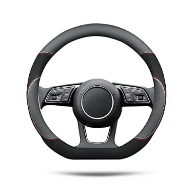Afbeelding van Ergocar D vorm auto stuurhoes antislip sport stuurbescherming microvezel leer met ademend suède voor stuurwiel diameter 38 cm (zwart)