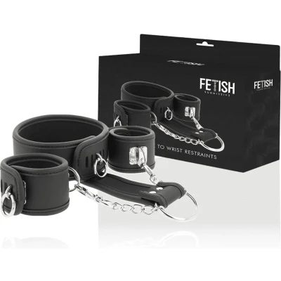 Afbeelding van Fetish Submissive Bondage Necklace And Handcuffs Vegan Leather BDSM