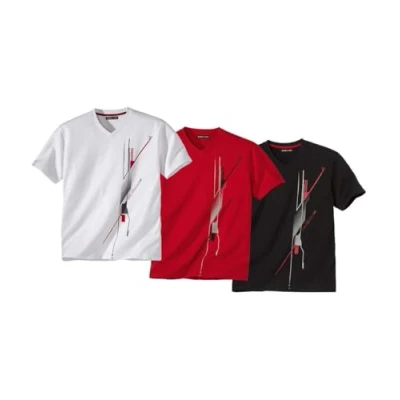 Afbeelding van ATLAS FOR MEN Set van 3 T shirts voor heren met korte mouwen verkrijgbaar in grote maten M tot 5XL, wit, zwart, rood, XL