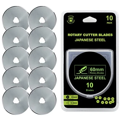 Afbeelding van HEADLEY TOOLS 60 mm roterende snijmessen, 10 stuks, past op Olfa, Fiskars, vervangend roterend mes voor kunstambachten, quilten, scrapbooking naaien, scherp en duurzaam