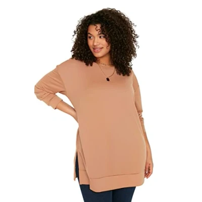 Afbeelding van Trendyol Lage mouw Basis Kameelkleurig dun, gebreid sweatshirt met split.