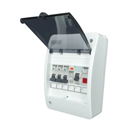 Afbeelding van RoadEu Schakelbord met lichtdetector en signaallamp LED Stroomverdeler uitgerust aardlekschakelaar 40A C16A, C10A stroomonderbrekers. Perfect voor werkplaatsen, garages fabrieken.