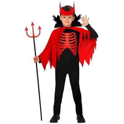 Afbeelding van &quot;DEVIL&quot; (overalls, cape weerstand up kraag, hoorns) (140 cm / 8 10 jaar)