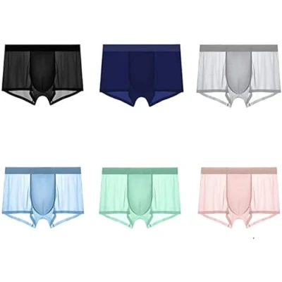 Afbeelding van 6 stks Heren Ice Silk Ondergoed Ademend Zachte Ultradunne Mesh Boxer Slip, Traceless Doorzichtige Onderbroek, eenkleurig, XXL